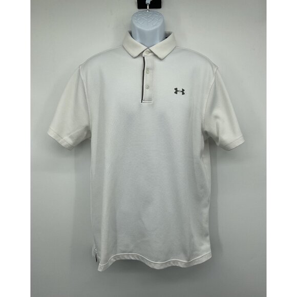 Under Armour Mens HeatGear Polo Shirt White Loose Fit L Breathable Lightweight - Picture 1 of 5